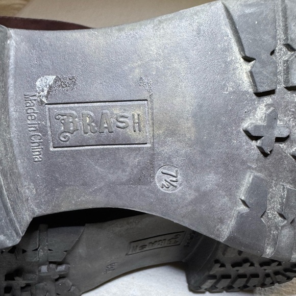 maroon Lace-Up Combat Boots with Side Zipper - Picture 4 of 6